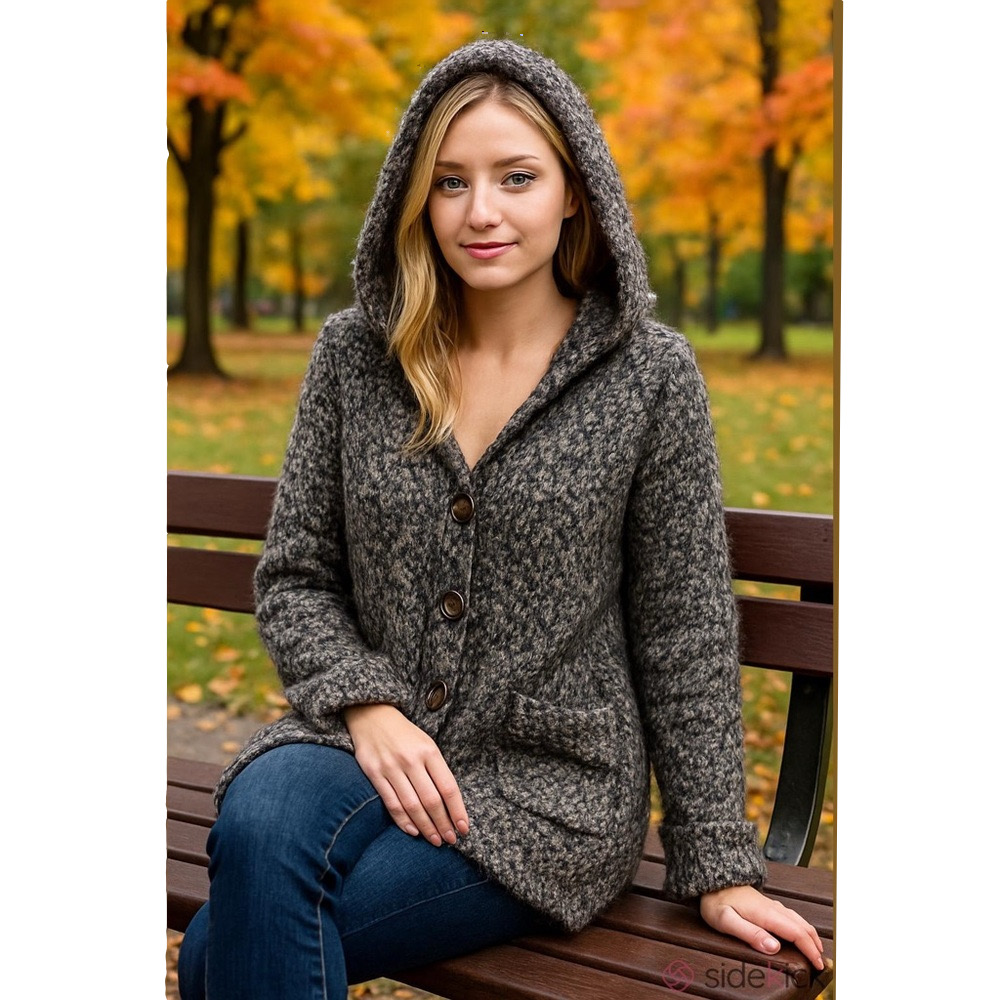 POL Cozy Black and White Hooded Cardigan